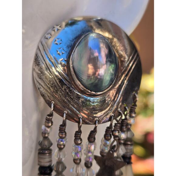 Vintage Tabra Sterling Silver Grey Pearl Celestial Statement Dangle Earrings 4" - Picture 6 of 10